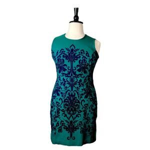 Lands End Dress Ponte Knit Sheath Pockets Sleeveless Green Blue Women’s Size 16P